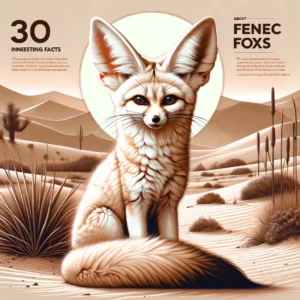 Illustration of a Fennec Fox in a desert setting with the title '30 Interesting Facts About Fennec Foxes' displayed prominently