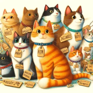 playful-illustration-showcasing-a-variety-of-cats-each-with-a-tag-or-collar-displaying-names-that-start-with-the-letter-A