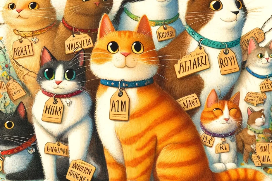 playful-illustration-showcasing-a-variety-of-cats-each-with-a-tag-or-collar-displaying-names-that-start-with-the-letter-A