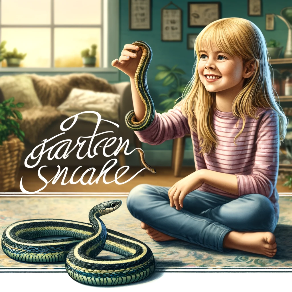 girl playing gently with a Garter Snake